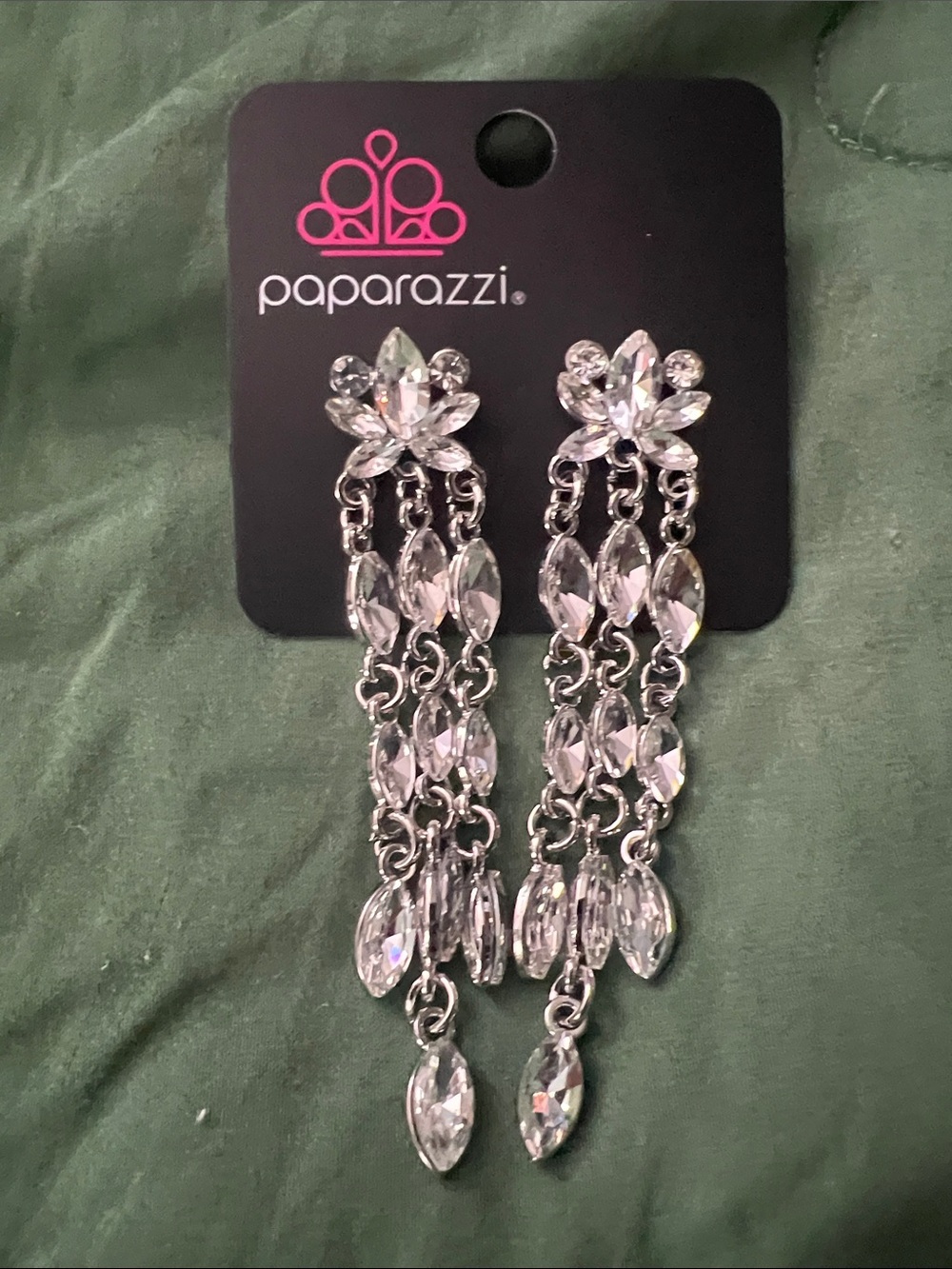 paparazzi Silver Marquise Crystal Cascade Earrings
